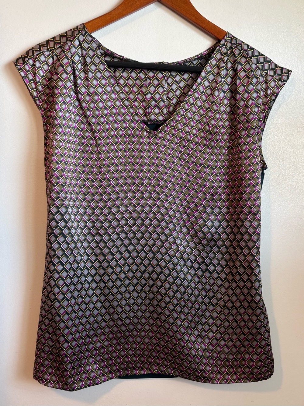 Silk Front Mixed Media Geometric Shirt Pink Chartreuse Multicolour Size 6